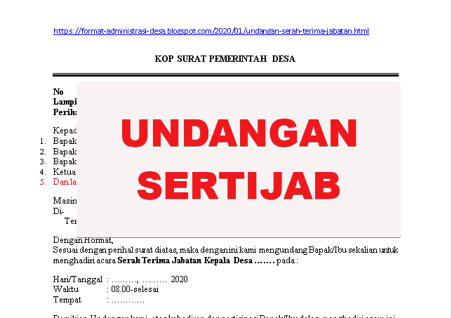 Contoh Desain Undangan Pelantikan